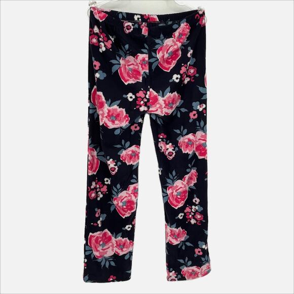 ET TU Floral Fleece Pant in Navy Blue and Pink Size Large - Picture 1 of 9